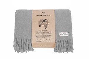 Koc z 100% wełny jasny szary YETI HOP  