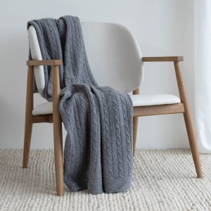 Pled wełniany warkocz Grafitowy