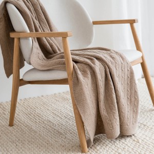 Pled wełniany warkocz Beżowy